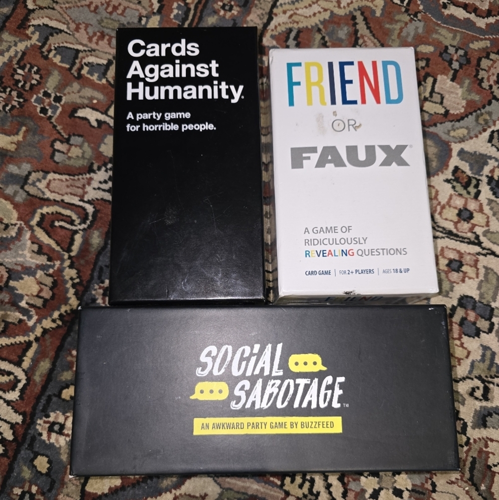 Party Game Bundle - Cards Against Humanity, Friend or Faux, Social Sabotage